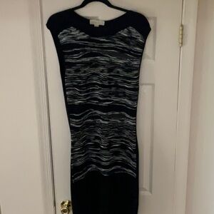 MICHAEL Michael Kors Black and Gray Sheath Midi Dress